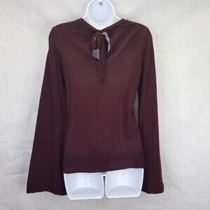 Nanette Lepore Sweater Women's S Burgundy Tie Back Fine Merino Wool Bell Sleeve